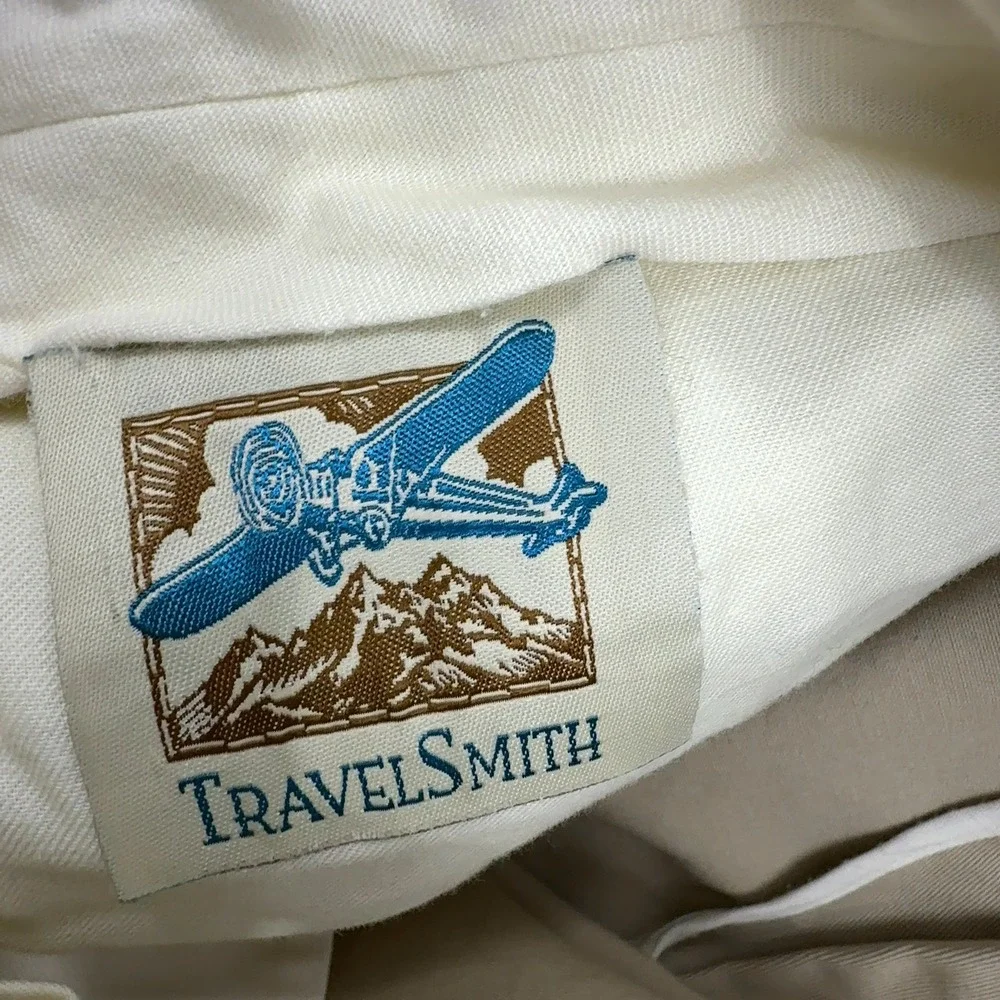 Vintage TravelSmith Pants Mens 42 Khaki Cotton Pleated Chino Casual Made in USA